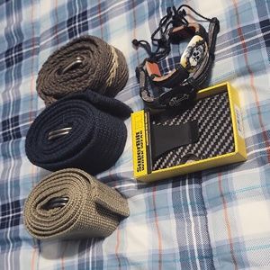 6 piece Mens Accessories Lot belts money clip wallet leather bracelets NEW black